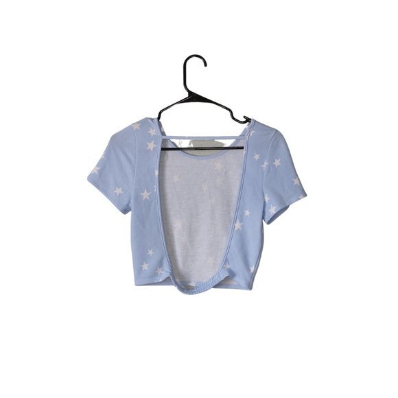 Le Lis Blue Star Print Crop Top – Open Back Y2K Short Sleeve Women’s Small - Picture 5 of 5